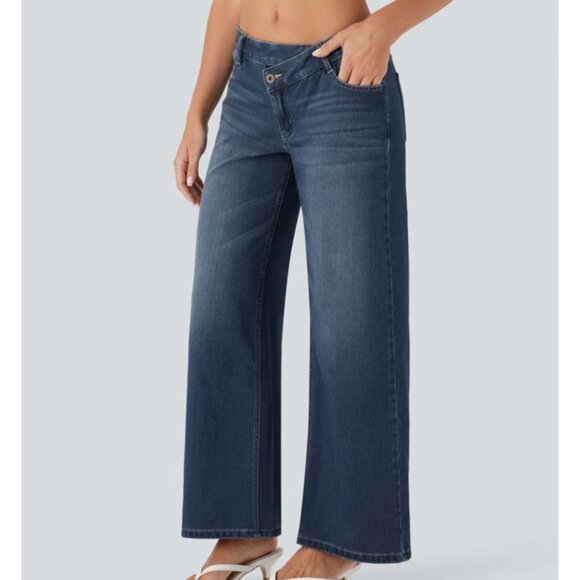 HALARA Women's NWT Flex Asymmetrical Low Rise Wide Leg Jeans | Size L Reg. - Picture 3 of 13